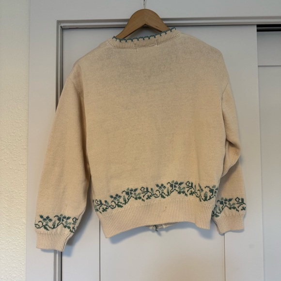 Vintage Cream Cardigan with Green Embroidery Size Medium - Picture 4 of 6